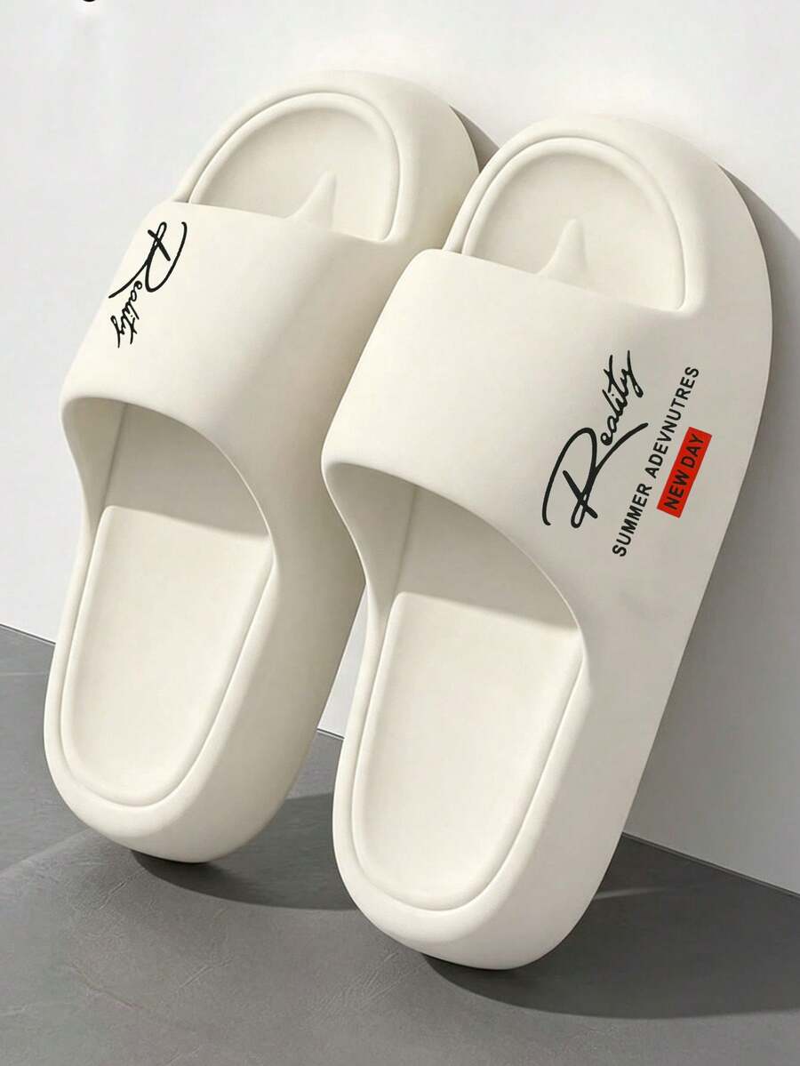 Fashionable New Women's Slippers, Creative Letter Design On The Side, Unisex Couple Style Home Slippers, Suitable For Beach/Indoor/Outdoor Sports/Poolside, Comfortable For Long Wear, Casual And Versatile Style - White - View 1
