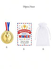 36/18/3pcs Gold Medal Set With Greeting Cards And Tulle Storage Bags, Competition Medals, Suitable For Party Games, Birthday Celebrations, School Sports Award Ceremonies, Party Favors, Office Team Building Activities And Halloween/Christmas Gifts - Multicolor - View 11