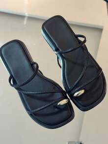 Women's Sandals With Detail On The Little Toe Casual Elegant ABS Women's Flat Summer - 黑色 - 查看 4