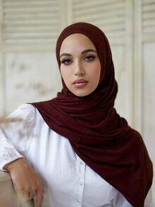 1 pieza Nuevo chal de hijab de punto grande, bufanda de mujer de unicolor suave y casual - café - Ver 3