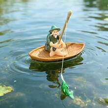 3pcs(1 Old Man + 1 Fish + 1 Decorative Boat) Floating Old Man Fishing Decoration Ornament, Fish Tank Aquarium Decoration Floating Old Man, Garden Landscape Decoration Statue, Bonsai Garden Landscape Scenery, Indoor And Outdoor Universal - A - View 6