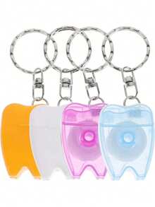 Portable Tooth-Shaped Keychain With Built-In Ultra-Fine Dental Floss, (Random Color); Cleans And Keeps Breath Fresh - This Portable Keychain Design Is Exquisite - Multicolor - View 1