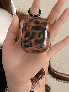 玳瑁紋耳機保護殼，亮面硬殼，附鑰匙圈，防刮耐衝擊耳機保護殼 - 棕色 - 查看 2
