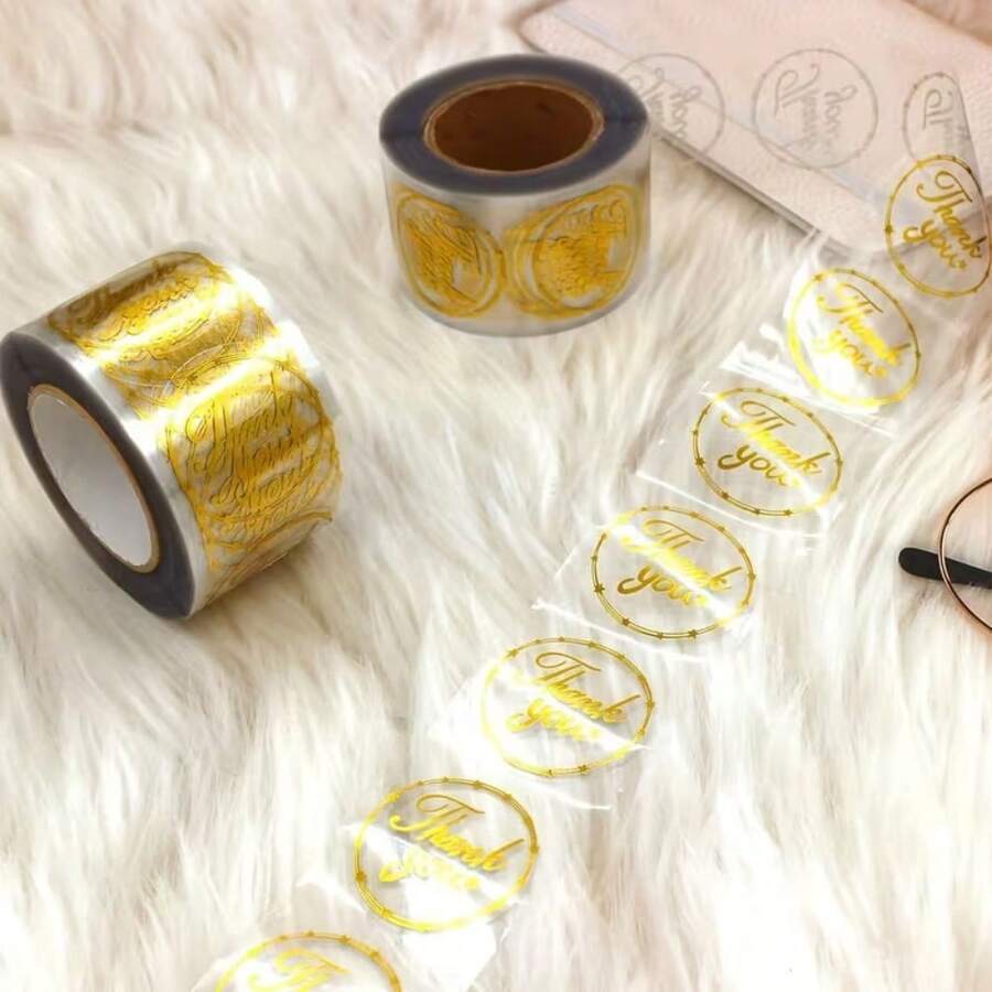 500pcs Gold Foil Star Border Transparent Thank You Stickers, Gradient Gold Foil Font, Smooth Peel And Stick Without Residue, Suitable For Gift Boxes, Express Delivery, Bakery Packaging, Versatile Packaging To Enhance Ritual Feeling, Practical And Convenient For Bulk Packaging - One Size Fits All - View 1