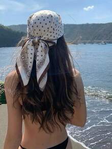 1pc Bohemian Style Paisley Print Square Scarf, For Casual And Street Outings As Bandana, Headband, For Accessorizing Your Look - White - View 4