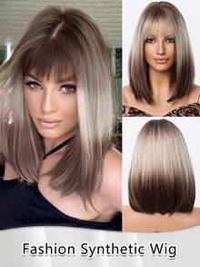 Elegant Champagne Blonde/Yellow And Blue Color Straight Bob Wig With Bangs For Women Synthetic Heat Resistant Fiber Wig Rose Net Cap,Versatile Synthetic Hair - Ideal For Daily Use, Parties, Cosplay & Events, 14 Inch Available In Three Color - Multicolor - View 14