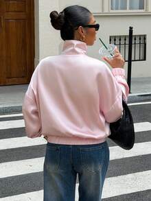Elegant Casual Satin Frog Button Loose Daily Commute Date Multi-Occasion Suitable Women's Jacket Pink - Pink - View 6