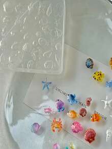 Molde de Silicone para Unhas de Verão Oceano, Moldes de Manicure em Gel 3D com Encantos Fofos de Peixe, Concha, Estrela-do-Mar, Suprimentos de Modelo Reutilizável, Molde de Modelo de Escultura DIY - Multicolorido - Visão 8