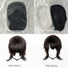 Black Brown Synthetic Short Straight Mullet Head Wigs Men Wolf Tail Anime Game Cosplay Wig Heat Resistant For Daily Party - Black - View 9