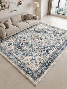 1pc Blue Distressed Floral Living Room Rug, Suitable For Kitchen, Dining Room, Bedroom, Room Holiday Decor, Indoor/Outdoor, Office, Lobby, Anti-Slip Doormat, Bathroom Rug, Hallway, Study, Gaming Area - Navy Blue - View 2