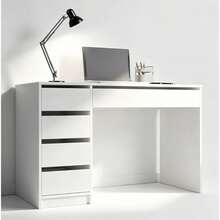 1 Piece Minimalist White Writing Desk With Side 4 Drawers & Wide Keyboard Drawer, Large 120cm Tabletop Space Saving Workstation, For Study Room Bedroom Office, Computer Table, Work Desk, Makeup Vanity, Student Writing Station, Household Workbench - Desk - View 10