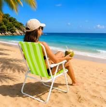 Gestreifter, einteiliger Klapp-Strandstuhl mit Armlehnen| Leicht, bequem und tragbar, ist es ideal für den Strand, Camping und den Garten. - Standard - Übersicht 4