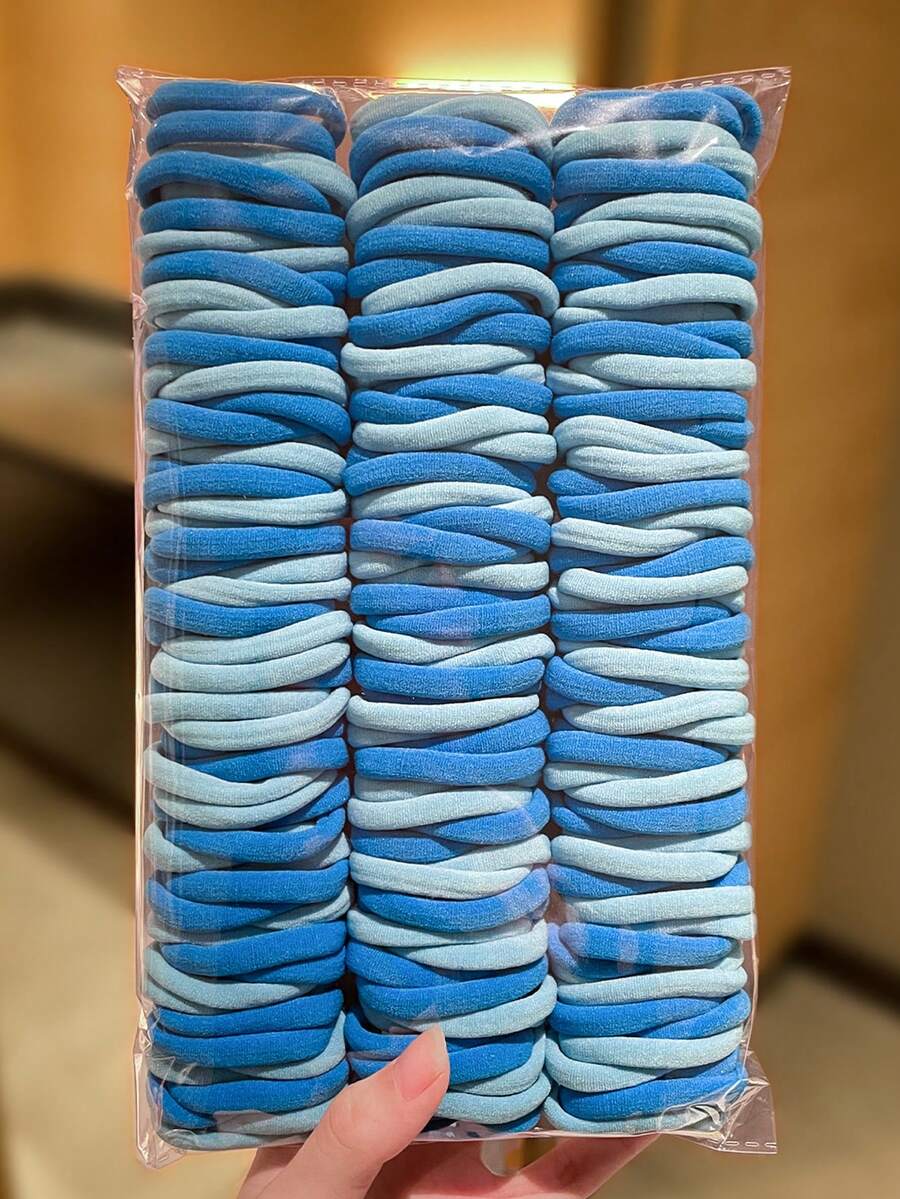 500/300/200/100个蓝色简约发圈，高弹力发绳，百搭休闲风，女士发饰，适用于马尾辫和编发，适合日常佩戴，四季皆宜，可作学习用品，女性配饰