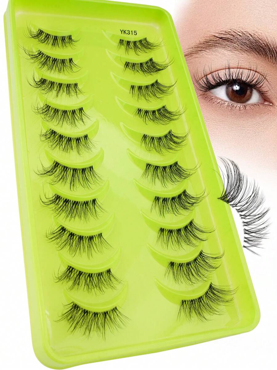 10 Paar natürliche halbe Wimpernstreifen mit unsichtbaren Wimpernbändern, weiche Nerzhaar wiederverwendbare Wimpern, geeignet für den täglichen Gebrauch zum Verlängern der Augenwinkel für Mädchen - Halbe Wimpern - Übersicht 1