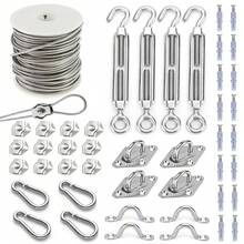 1 Set Stainless Steel Ceiling Mount Spring Hooks With 2 Locking Hooks, 360° Rotating, Rust-Proof, Suitable For Hanging Chairs, Punching Bags, Yoga Equipment And Multi-Function Fitness Accessories. Heavy Duty Stainless Steel Hardware Kit For Sun Shade Sails, Includes 98ft Steel Cable, Bolt Clips, Hooks And Mounting Accessories, Suitable For Outdoor Patio Garden Installation, Hooks And Screws, Hanging Installation - Silver - View 2