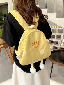 6pcs/1pc Cartoon Cheese Print Women's Canvas Backpack, Soft Thickened Canvas Material Large Capacity Casual Daily Use Bag, Adjustable Shoulder Strap Lightweight Student School Bag, Suitable For Teen Girls Junior High And High School Students Spring And Autumn Daily Outdoor Travel School - Multiple Styles - View 13