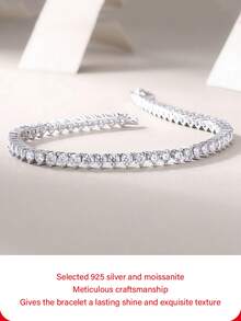 925 Sterling Silver D-Color Moissanite Tennis Bracelet, Luxury Bridal Jewelry, Gift For Proposal, Wedding, Birthday & Anniversary - Silver - View 7