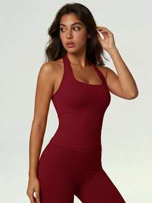 UONNOU 3 Packs Women's Sculpting Halter Tank Top, Sexy Open Back Slim Fit Sports Bra For Yoga, Gym & Casual Wear - Multicolor - View 3