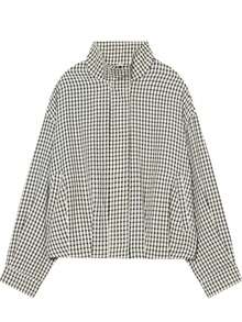 1pc Women's Fashion Autumn/Winter Loose Plaid Stand Collar Regular Jacket - Black and White - View 4