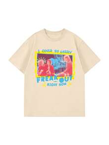Cream Friends Oversized Short Sleeve Tee, Retro Color Frame Phoebe Monica Rachel Portrait Freak Out Slogan Print Loose Casual Top Summer - Apricot - View 5