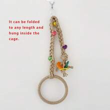 1pc Durable Hemp Rope Hand-Woven Parrot Climbing Swing, Bird Cage Toy With Colorful Wooden Beads And Round Swing, Helps Birds Chew And Relieve Boredom, Can Be Hung Horizontally Or Vertically In Bird Cage, Suitable For Small, Medium, Large Bird Cage Decoration Toy - View 8