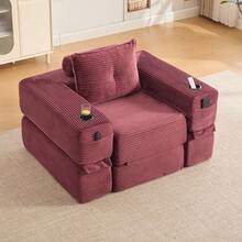 Folding Corduroy Sofa With High-Density Foam And Spring Core For Stable Seating, Side Pocket And Cup Holder, Armrest With Zip, Vacuum Packed, Easy Assembly, For Apartment And Living Room. - 紅色 - 查看 5