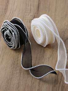 2/1pc Fish Tail Pearl Packaging Ribbon, Pearl Trim Floral Ribbon Bow Hair Clip, DIY Wavy Ribbon, Gift Packaging Ribbon, Decorative Ribbon, Suitable For Hair Clips, Bows, Weddings, Valentine's Day, Mother's Day, New Year, Birthdays, Hairbands, Flowers, Gifts, Cakes And Baked Goods Packaging, Bows, DIY, Gift Boxes And Bouquets, Halloween, Christmas - Multicolor - View 5