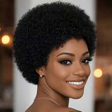 African Curly Wig Human Hair Wigs Pixie Cut Wig Short Hair Wig 150% Density Black Wig Fluffy Shape 4 Inches Suitable For Everyday Wear And Holidays - Natural Black - View 3