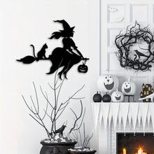 1pc Vintage Halloween Witch Broom Metal Wall Decor With Colorful Lights And Pumpkin Accents, Scary Autumn Decoration, Reusable Outdoor Fall Decor - A - View 8