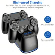 PS 4 Controller Dual Charging Dock, 2H Fast Charge, LED Indicator & Ambient Light, Black, Compatible With PS 4/Slim/Pro - 查看 4