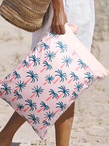1pc Vintage Print Beach Vacation Waterproof Storage Bag,Back To School - Champagne - View 1