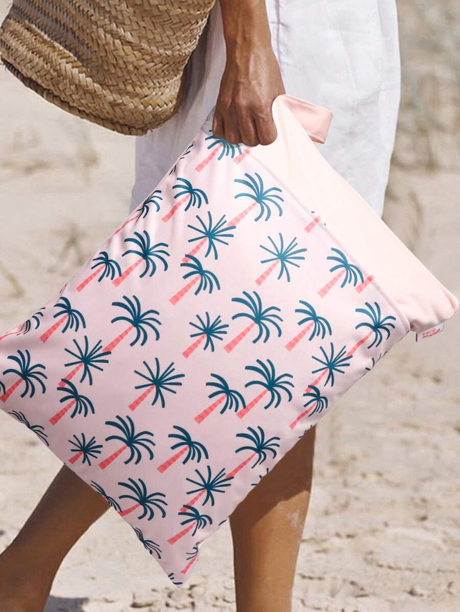 1pc Vintage Print Beach Vacation Waterproof Storage Bag,Back To School - Champagne - View 1