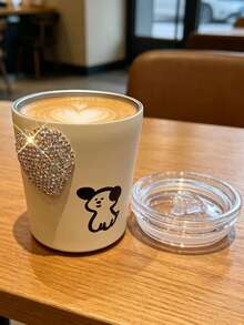 1pc Luxury Rhinestone Heart-Shaped Cute Dog Coffee Cup + ABS Lid, Stainless Steel Vacuum Insulated Coffee Cup, Double-Wall Structure With Powder Coating, Suitable For Travel Or Iced Coffee - Silver - View 1