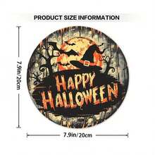 1pc Happy Halloween Home Decor Wizard Hat Wooden Round Sign Creative Decorative Sign Halloween Party Decoration Ornaments - Multicolor - View 5