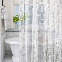 [Modern Minimalist PEVA Waterproof Shower Curtain]Geometric Mosaic Pattern, Breathable Bathroom, Semi-Transparent Flexible Material, Reinforced Plastic Rings - Clear - View 10