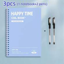 3pcs Set [1 Notebook + 2 Pens] Minimalist A5 Hardcover Spiral Notebook, 122 Pages Loose-Leaf Spiral Notebook, White Hardcover Edi, First Day Of School - Multicolor - View 13