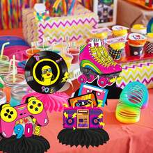 12 bucăți decorațiuni de masă din hârtie retro anii '90, tip fagure, decorațiuni de masă pentru petrecere anii '90, accesorii pentru petrecere Back To 90s, accesorii retro anii '90 pentru petrecere de zi de naștere și botez, centru de masă pentru petrecere - Vizualizare 5