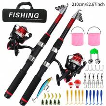 KecchKrezing 2.1m 2 piezas Juego de caña de pescar y carrete giratorio con bolsa de almacenamiento portátil y equipo de pesca completo, adecuado para principiantes que pescan en lagos y ríos - Rojo - Ver 8