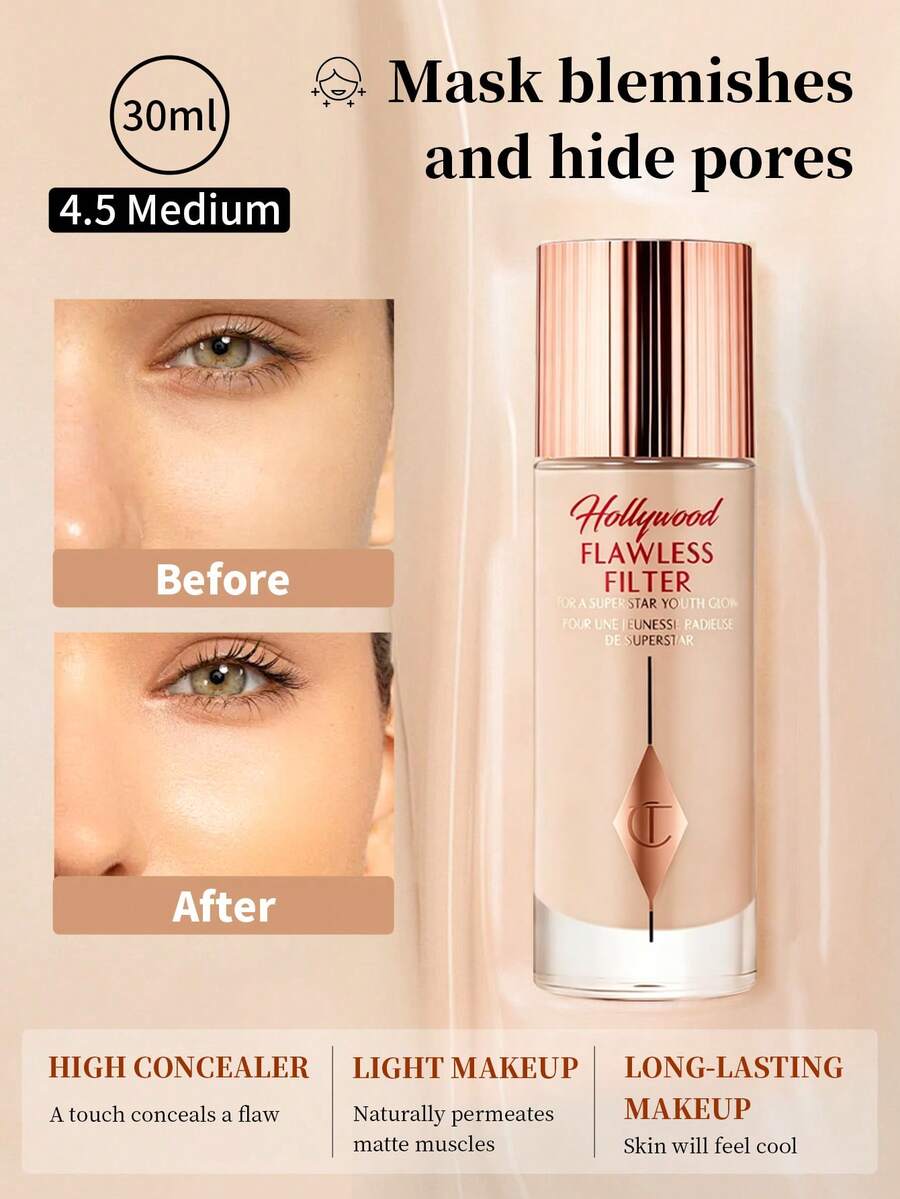 Charlotte Tilbury Holly Wood FlawlessFilter #4.5 中色調 30ml/1 Oz - | 多功能底妝前導 & 肌膚光澤提升 | 高光 | 輕盈遮瑕,光澤妝感 | 平滑肌膚,模糊瑕疵 | 增強肌膚光彩 - 4.5 Medium - 查看 1