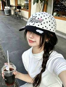 1pc Women's Soft Top Niche White Baseball Cap, Vintage Embroidered Couple Hat, Face-Slimming Patchwork Embroidery, Fashion Street Style Baseball Cap, American Letter Embroidery, Curved Brim Sun Hat - Multicolor - View 5