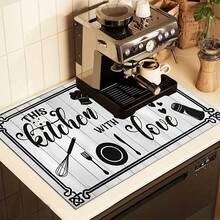 1pc Black Gray Vintage Wood Grain Style Kitchen Theme Tableware Drying Mat, Coffee Bar Mat, Stove Mat, Draining Mat, Coffee Machine Soft Bottom Diatomaceous Earth Drying Mat - Multicolor - View 4