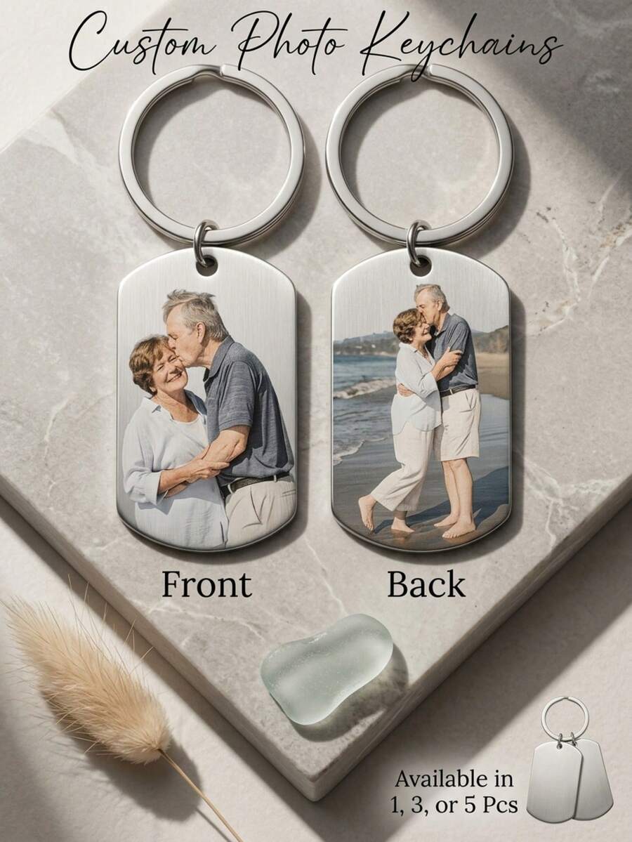 Llavero de metal personalizable, impreso con tu foto y texto, 4 estilos y 4 colores disponibles, paquete de 1 pieza, 3 piezas o 5 piezas. Perfecto como llavero, decoración de mochila, regalo de cumpleaños, regalo de aniversario y regalo del Día de San Valentín. - Multicolor - Ver 1