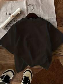 Women's Casual Short-Sleeve Round-Neck Letter Print T Shirt - 黑色 - 查看 3