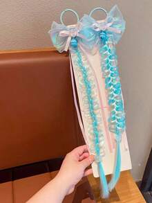 2件組女孩可愛蝴蝶髮接髮編髮髮圈橡皮筋馬尾泡泡辮髮繩 - 彩色 - 查看 5
