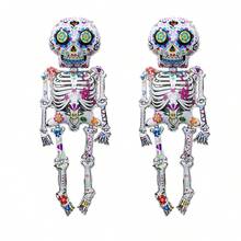 Extra Large Skeleton Balloon White Bone Frame Pattern Skeleton Balloon Day Of The Dead Halloween Decoration Balloon - Multicolor - View 7