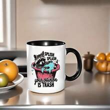 Sassy Bathing Raccoon Coffee Mug, Splish Splash Funny Attitude Quote White Ceramic Cup, Viral Meme Humor Gift For Raccoon Fans, Introverts & Snarky People, 11oz Porcelain Mug For Hot & Cold Drinks Daily Use - Multicolor - View 11