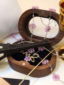 2 pezzi/Set Gioielli in acciaio inossidabile da donna, collana con ciondolo a fiore rosa e bracciale, regalo per la festa della mamma, compleanno, vacanza - Multicolore - Visualizzare 8