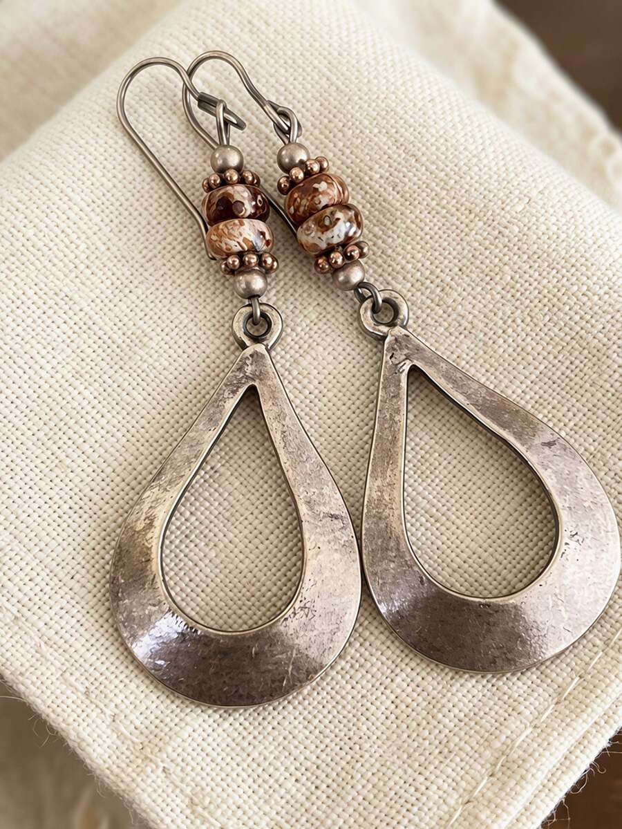 1PairOfVintageTeardropBeadedCopperEarringsForWomenDailyPartyTravelFashionAccessories