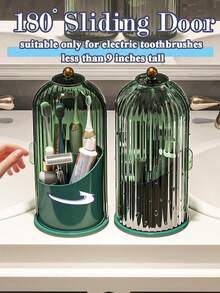 Multifunctional Rotating Storage Box With Sliding Cover Toothbrush Holder, 360° Rotating Storage Organizer, Dust-Proof Bathroom Vanity Storage Box, Multi-Compartment Storage For Toothbrushes, Toothpaste, Makeup Brushes And Other Items, Fashionable Storage Organizer, Fashionable Design With Transparent Door, Efficient Toothbrush Storage Rack, Perfect For Multiple Scenarios, Multi-Purpose Storage - Multicolor - View 8