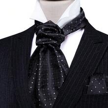 5PCS Men's Black Ascot Cravat Set With Pocket Square & Cufflinks Ring, Neck Wear For Daily Formal Use, Prom Nights And Basic Men Gift - Black - View 5